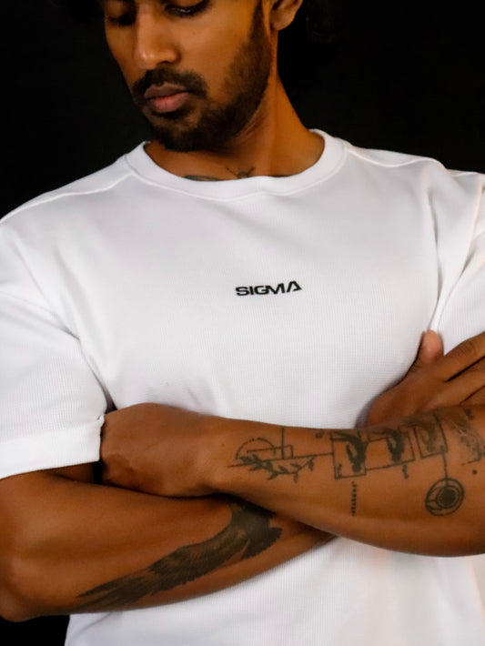 Waffle Texture Drop-Shoulder Tee - White