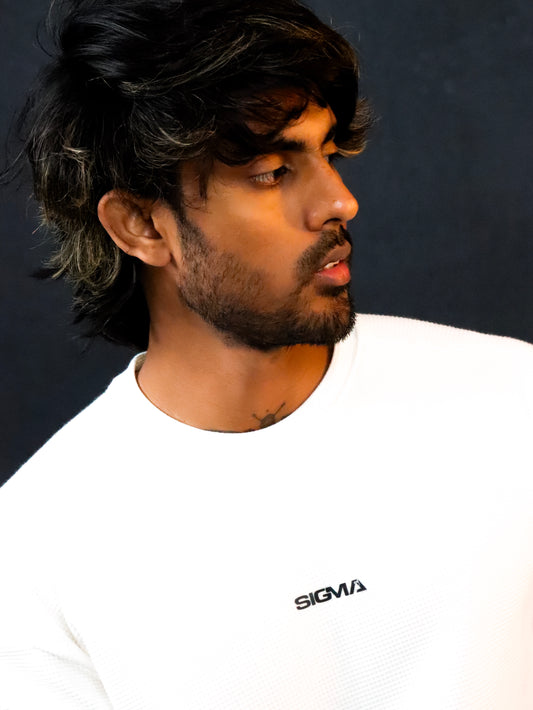 Waffle Texture Drop-Shoulder Tee - Beige