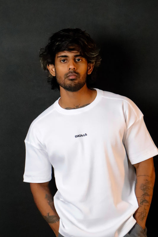 Waffle Texture Drop-Shoulder Tee - White